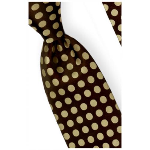 Steven Land W763 Brown Multi / Beige Polka Dot / Wavy Design 100% Silk Necktie / Hanky Set
